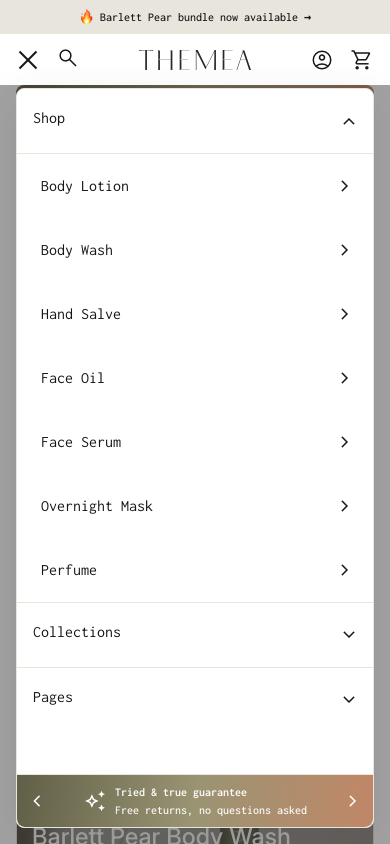 Hamburger → panel opened — Navi+ on the Align Shopify theme Hamburger → panel opened — Navi+ on the Align Shopify theme