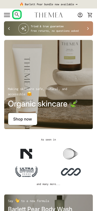 Search → panel opened — Navi+ on the Align Shopify theme Search → panel opened — Navi+ on the Align Shopify theme