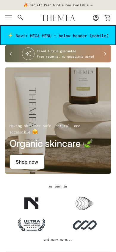 Menu inserted below header — Navi+ on the Align Shopify theme Menu inserted below header — Navi+ on the Align Shopify theme