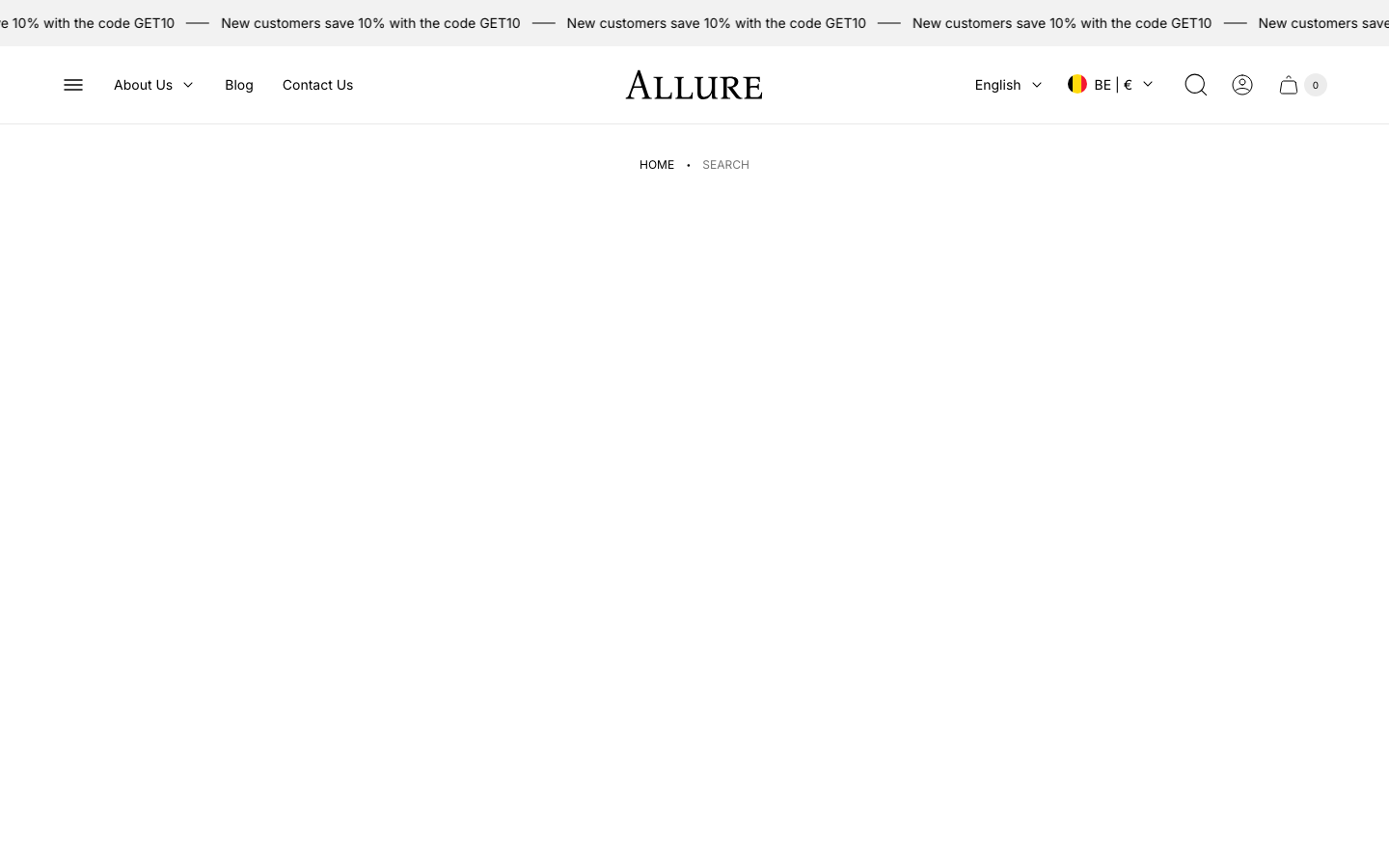 Search → panel opened — Navi+ on the Allure Shopify theme