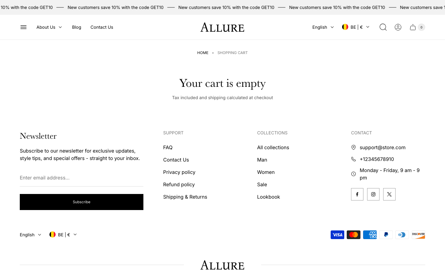 Cart → panel opened — Navi+ on the Allure Shopify theme