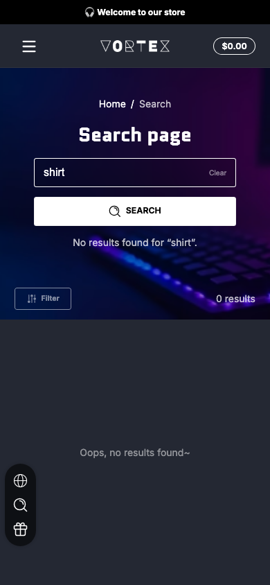 Search → panel opened — Navi+ on the Ascent Shopify theme