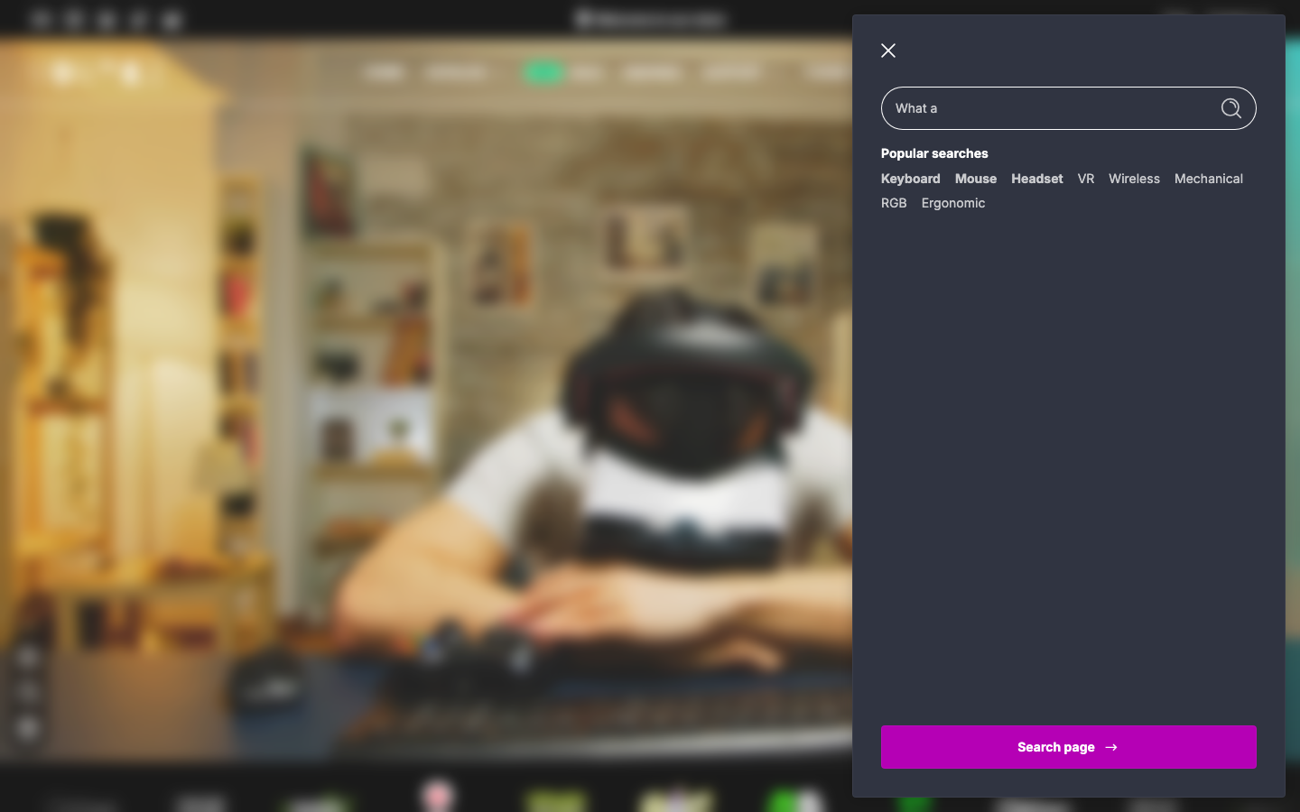 Search → panel opened — Navi+ on the Ascent Shopify theme