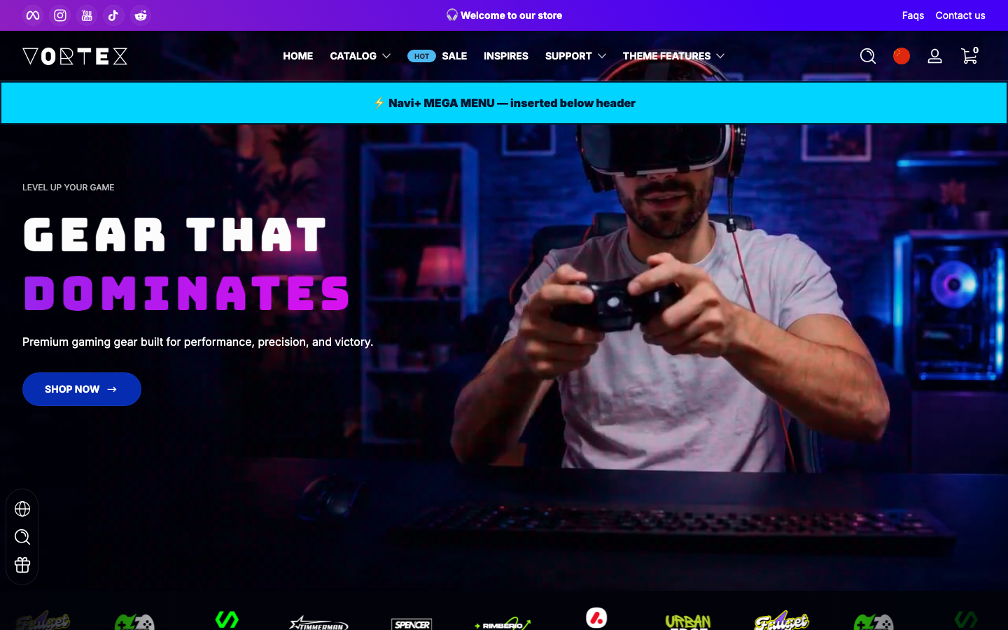Menu inserted below header — Navi+ on the Ascent Shopify theme