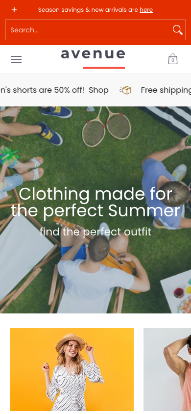 Search → panel opened — Navi+ on the Avenue Shopify theme