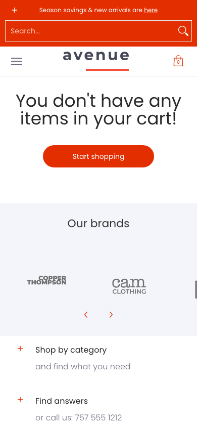 Cart → panel opened — Navi+ on the Avenue Shopify theme