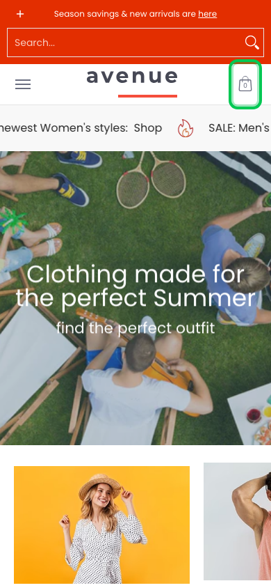 Cart → panel opened — Navi+ on the Avenue Shopify theme