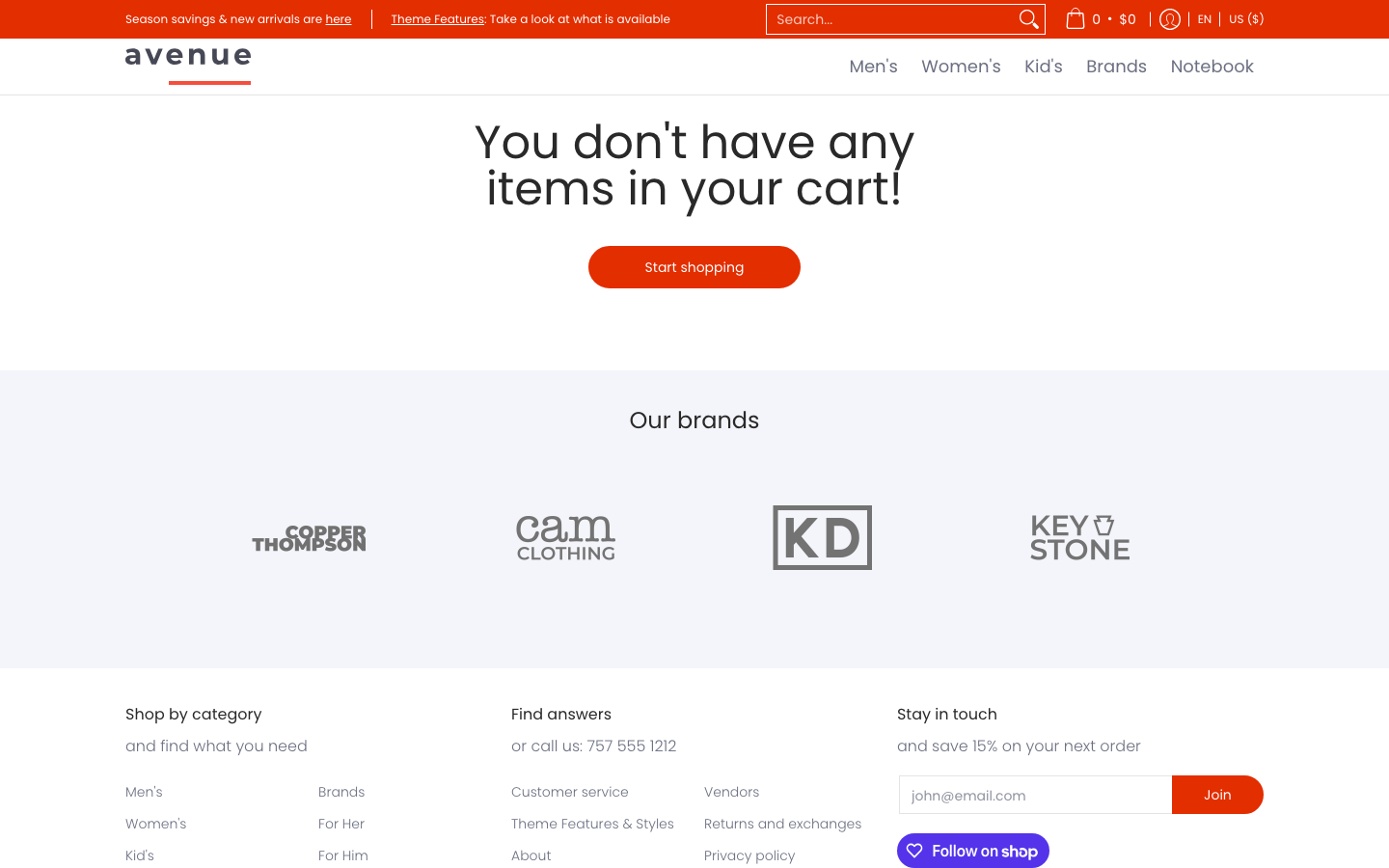 Cart → panel opened — Navi+ on the Avenue Shopify theme
