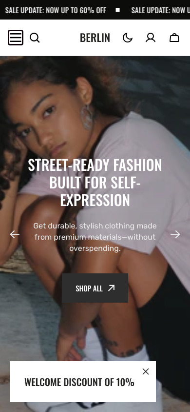 Hamburger → panel opened — Navi+ on the Berlin Shopify theme Hamburger → panel opened — Navi+ on the Berlin Shopify theme