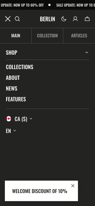 Hamburger → panel opened — Navi+ on the Berlin Shopify theme Hamburger → panel opened — Navi+ on the Berlin Shopify theme