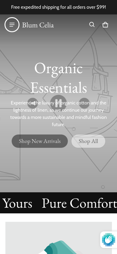 Hamburger → panel opened — Navi+ on the Blum Shopify theme