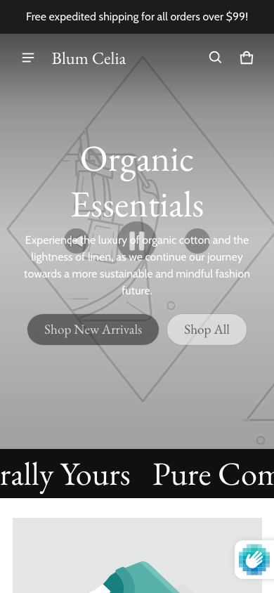 Search → panel opened — Navi+ on the Blum Shopify theme