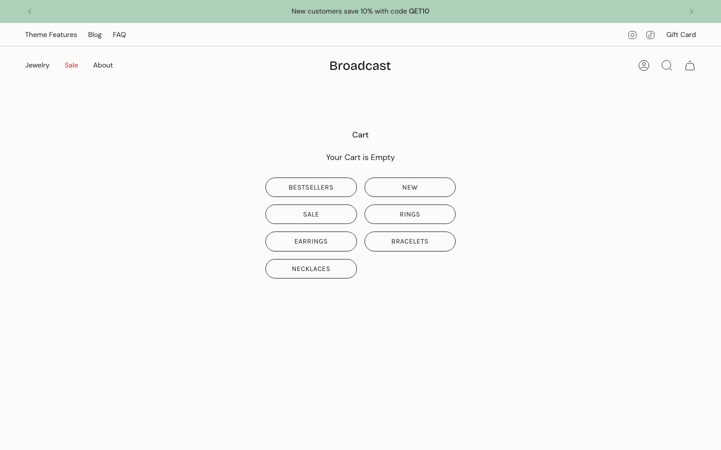 Cart → panel opened — Navi+ on the Broadcast Shopify theme