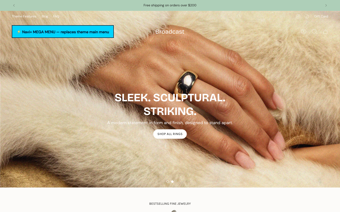 Replace main menu — Navi+ on the Broadcast Shopify theme