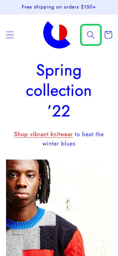Search → panel opened — Navi+ on the Colorblock Shopify theme