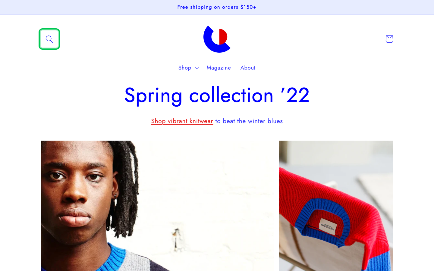 Search → panel opened — Navi+ on the Colorblock Shopify theme
