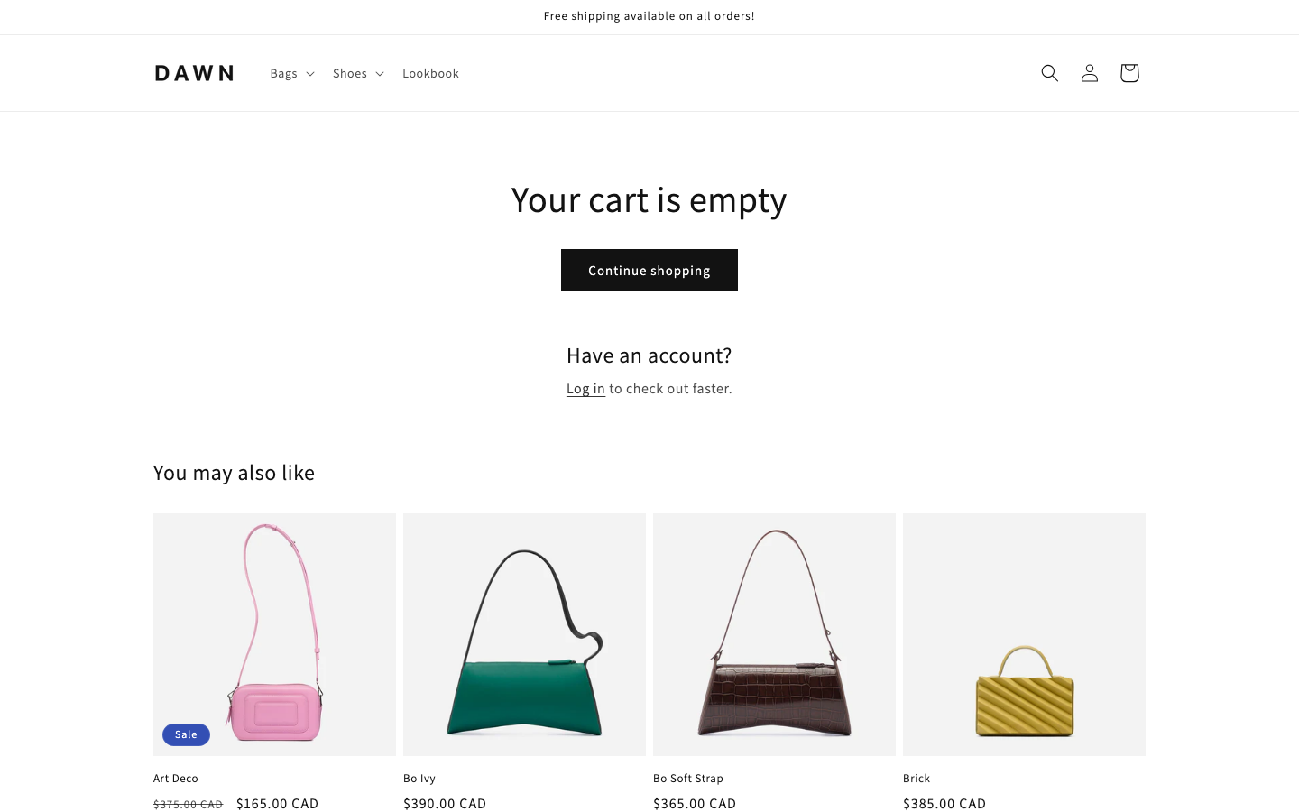 Cart → panel opened — Navi+ on the Dawn Shopify theme