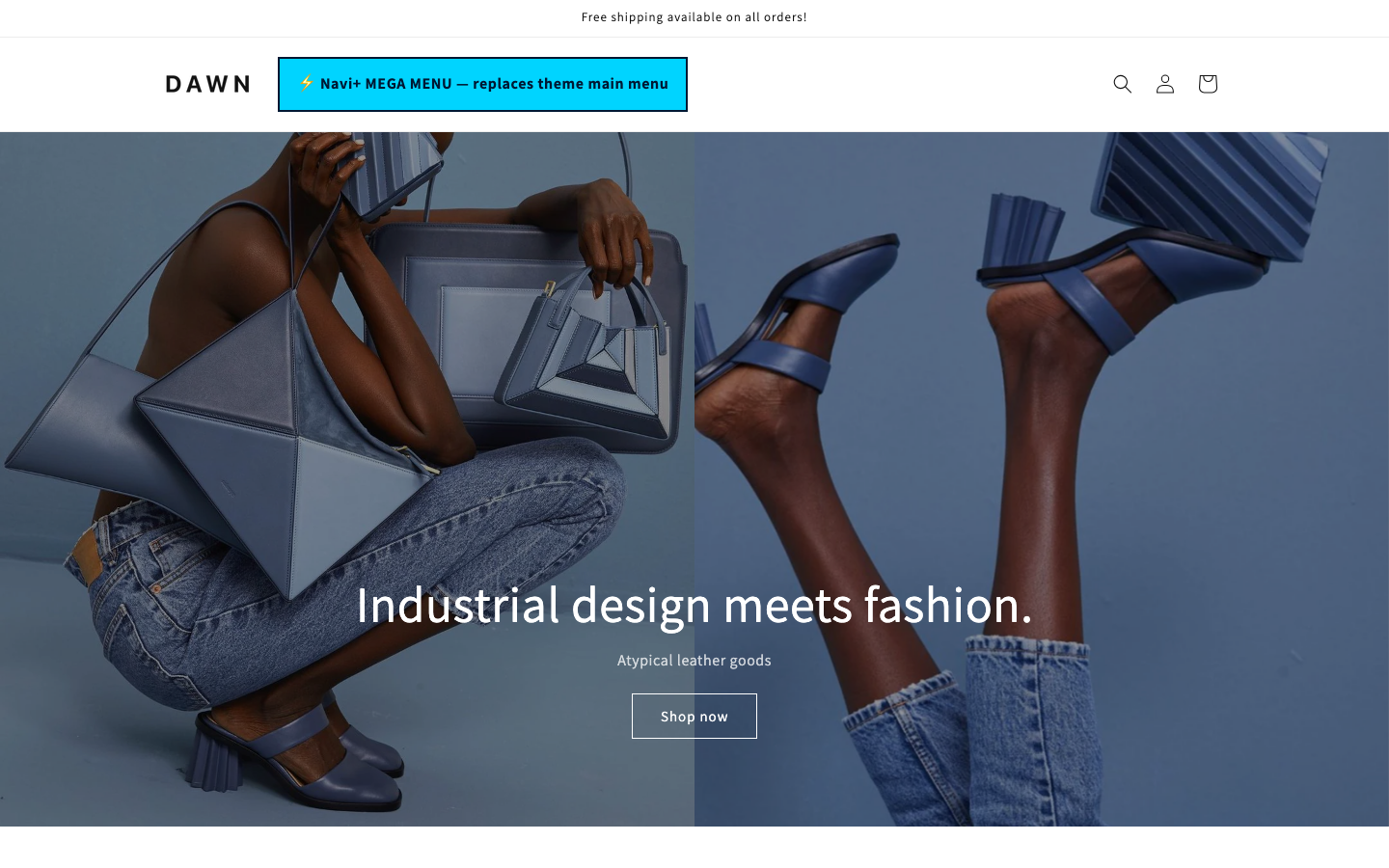 Replace main menu — Navi+ on the Dawn Shopify theme