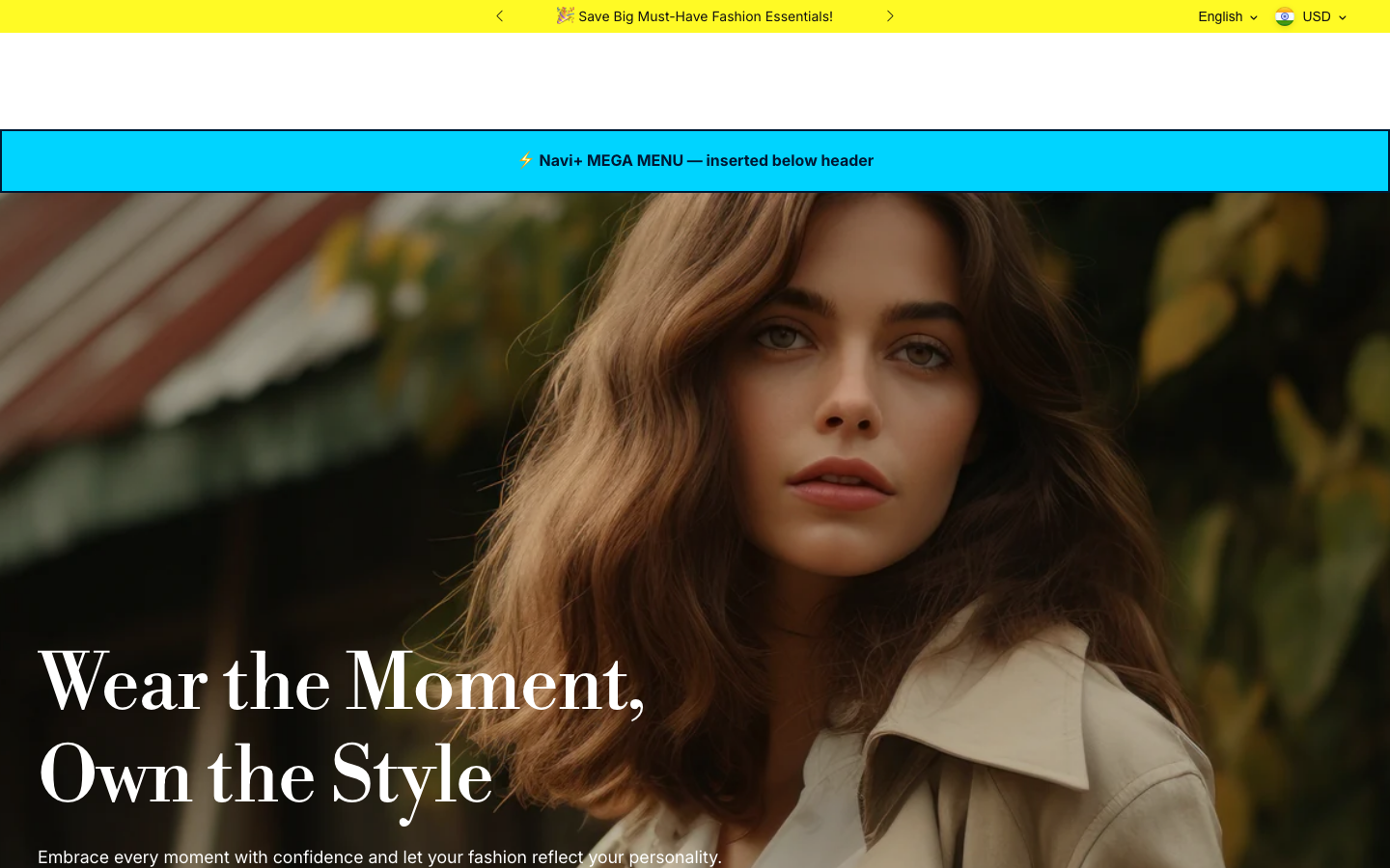 Menu inserted below header — Navi+ on the Desert Shopify theme Menu inserted below header — Navi+ on the Desert Shopify theme