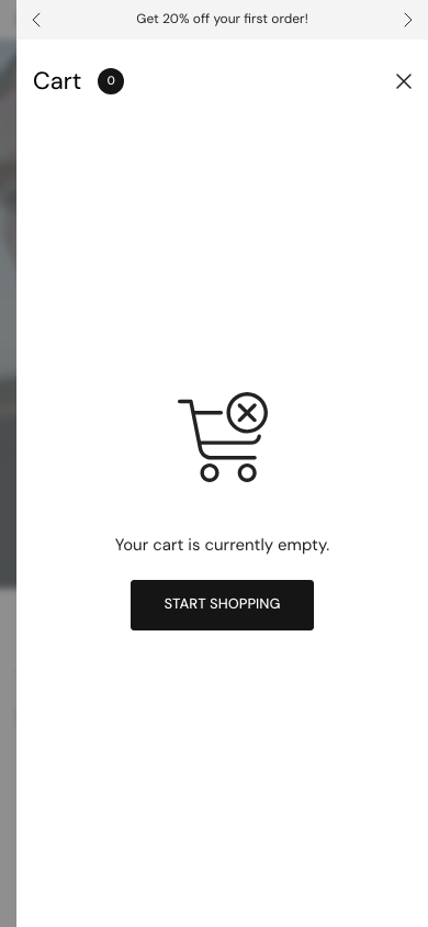 Cart → panel opened — Navi+ on the Distinctive Shopify theme
