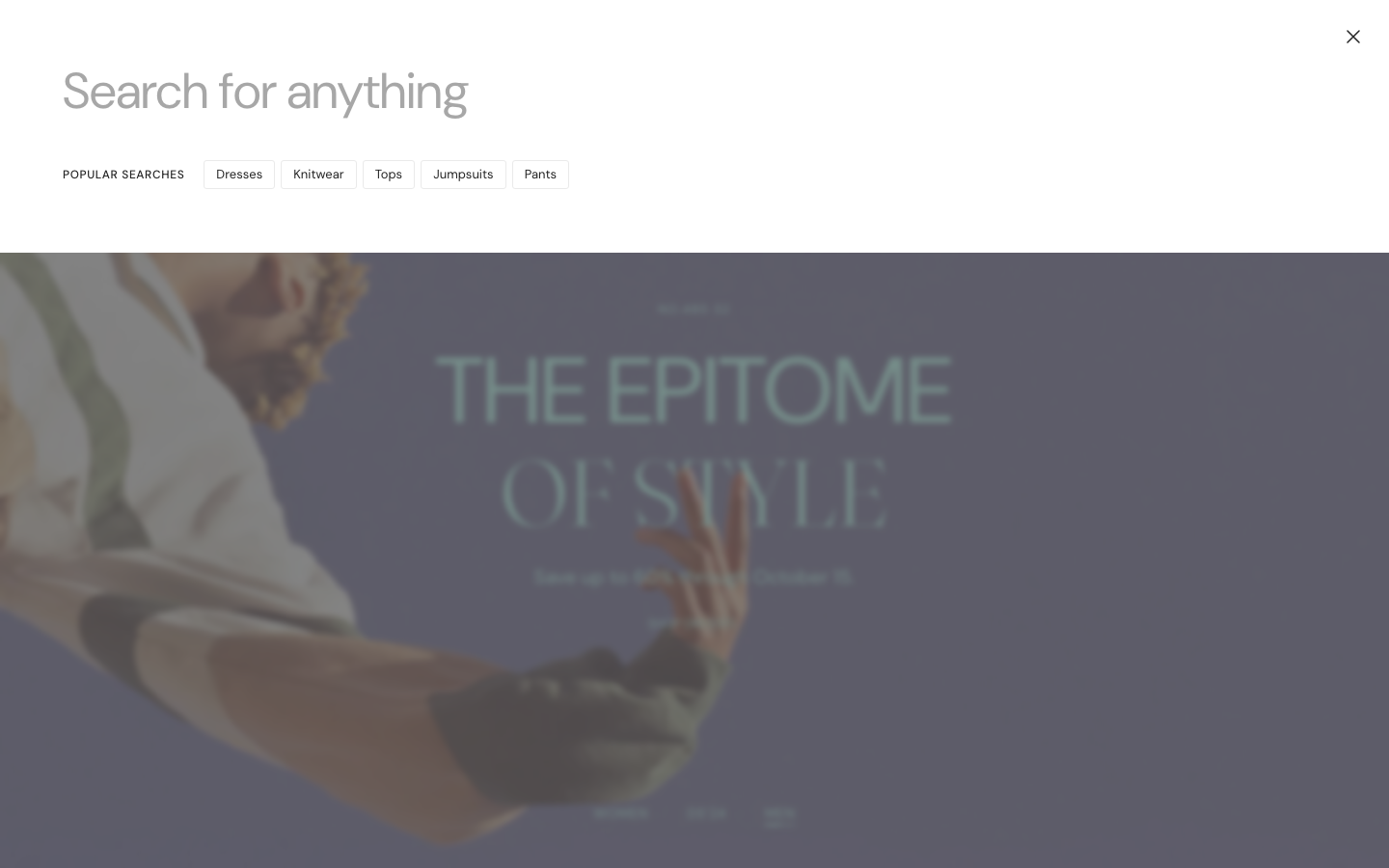 Search → panel opened — Navi+ on the Distinctive Shopify theme