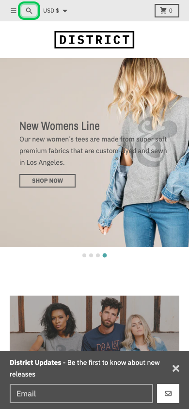 Search → panel opened — Navi+ on the District Shopify theme