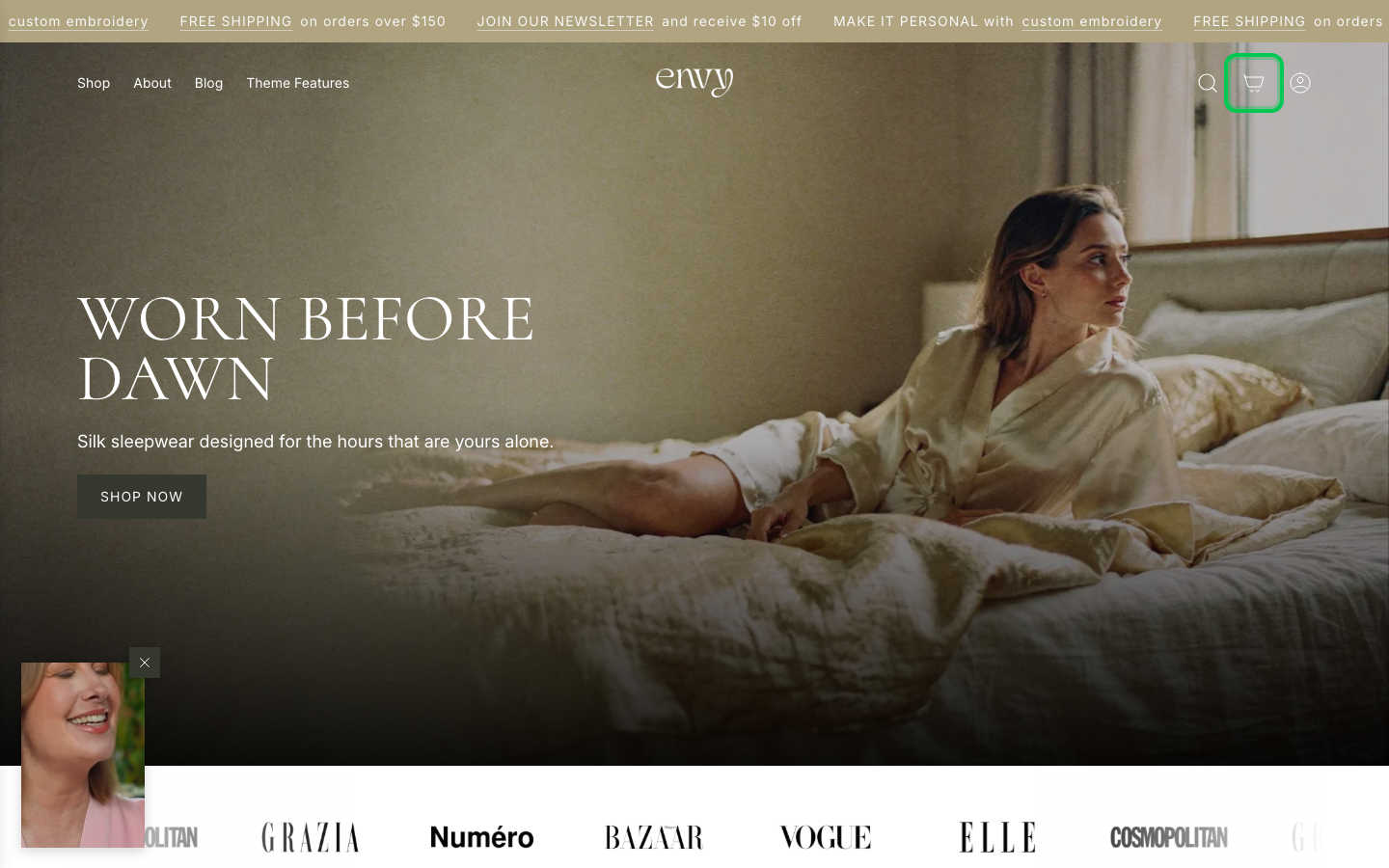 Cart → panel opened — Navi+ on the Envy Shopify theme