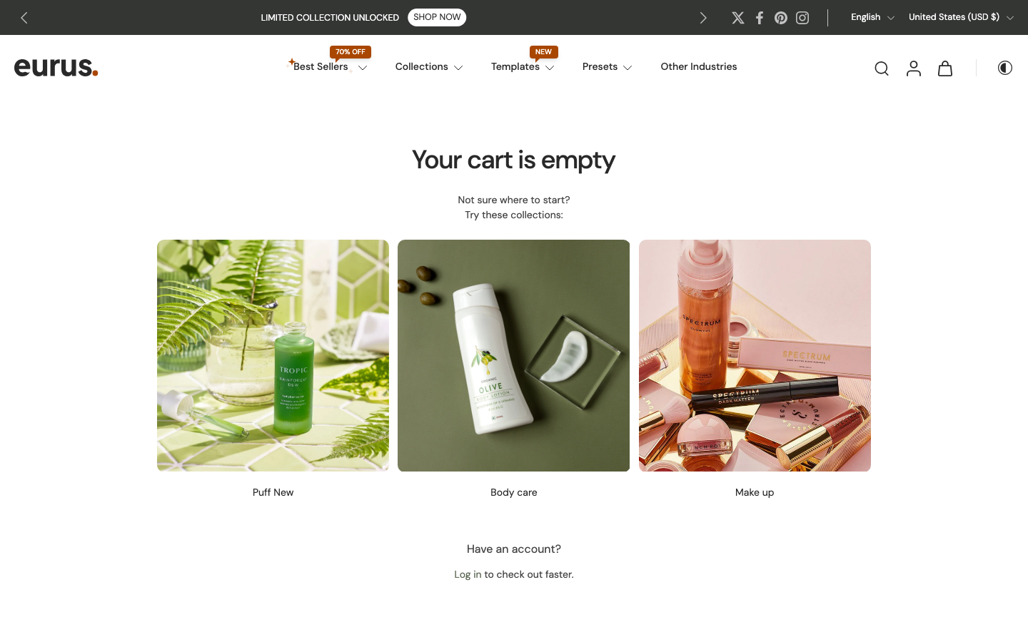 Cart → panel opened — Navi+ on the Eurus Shopify theme