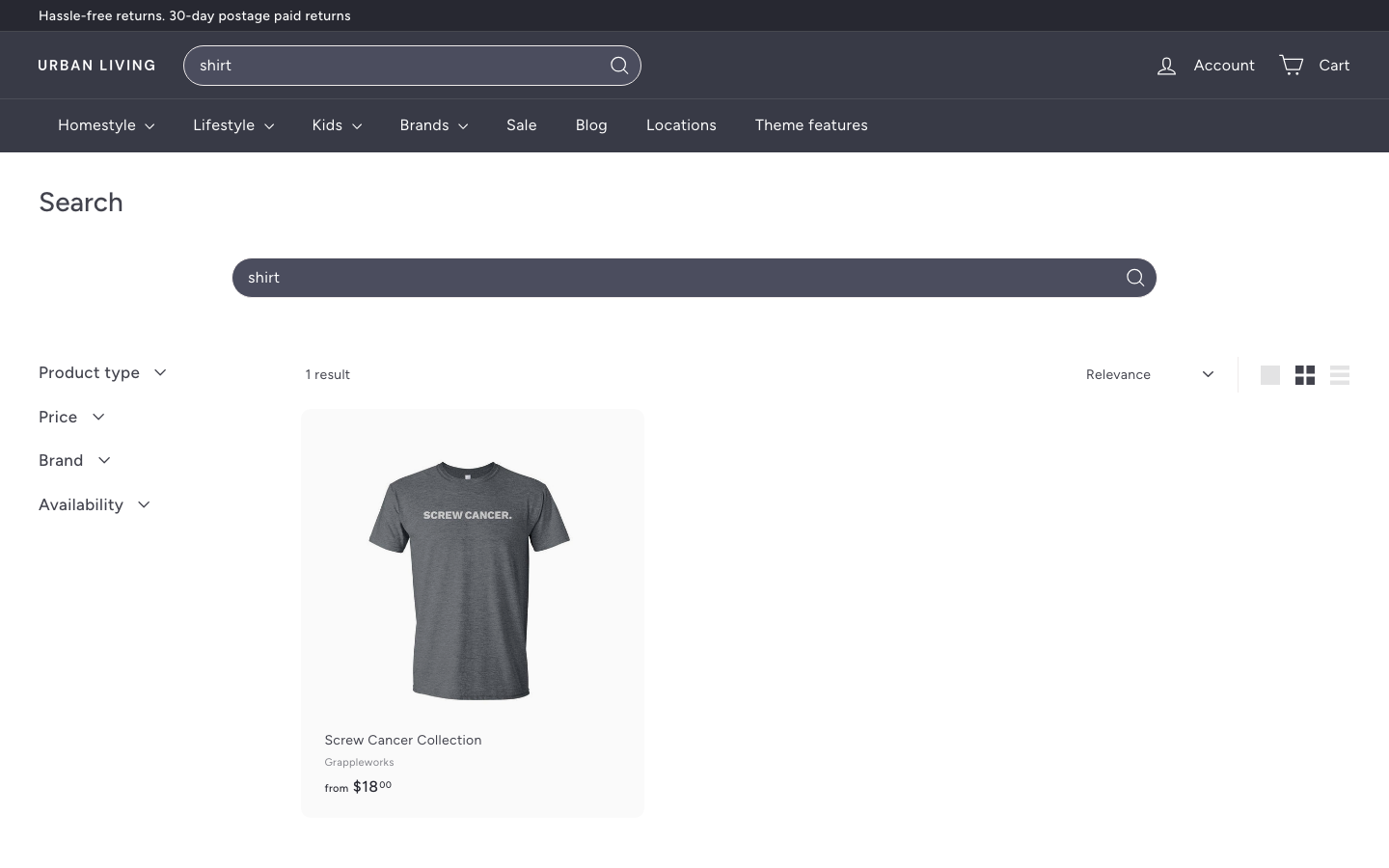 Search → panel opened — Navi+ on the Expanse Shopify theme