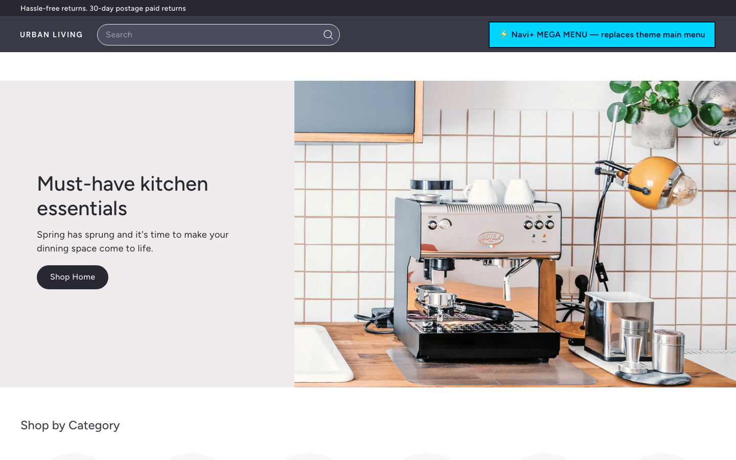 Replace main menu — Navi+ on the Expanse Shopify theme