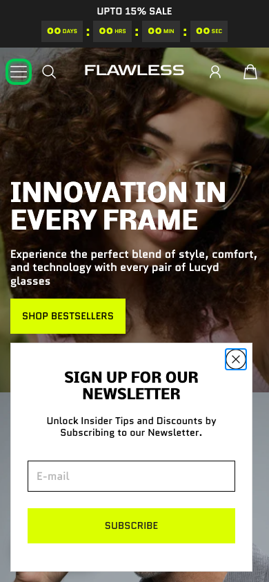 Hamburger → panel opened — Navi+ on the Flawless Shopify theme Hamburger → panel opened — Navi+ on the Flawless Shopify theme