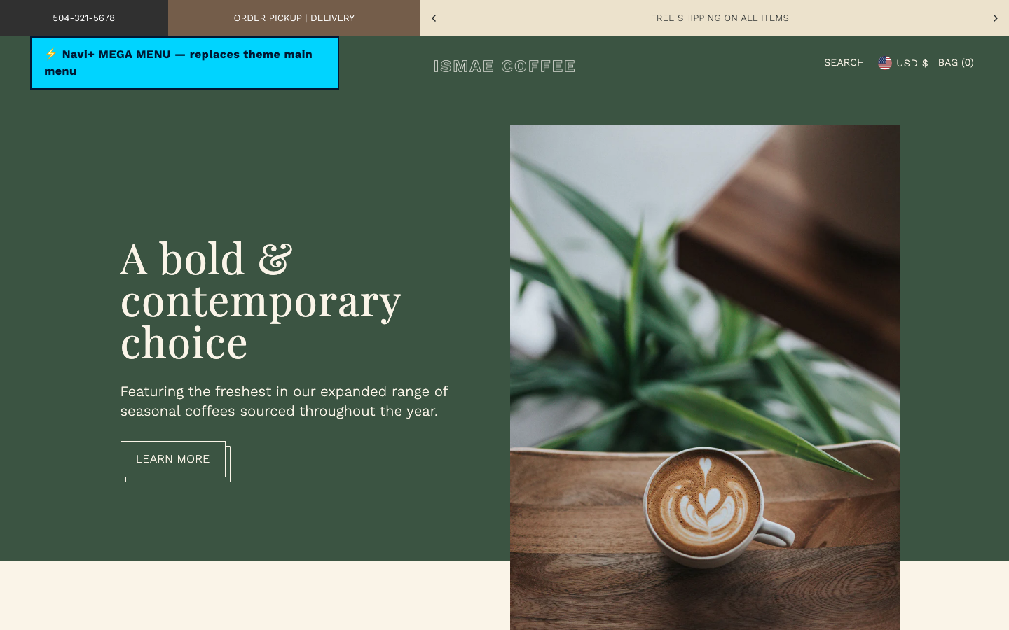 Replace main menu — Navi+ on the Foodie Shopify theme Replace main menu — Navi+ on the Foodie Shopify theme