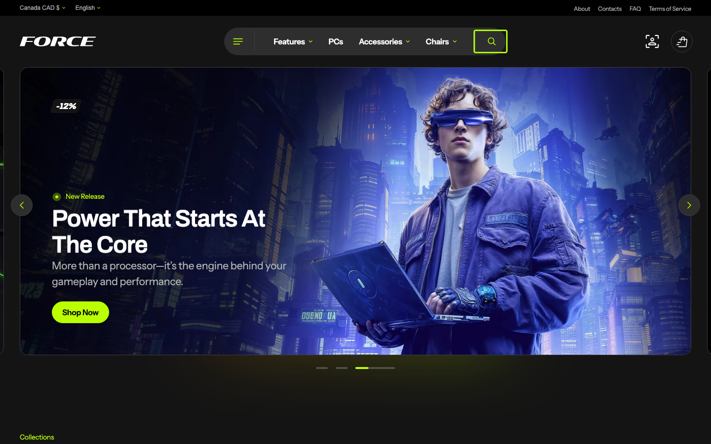 Search → panel opened — Navi+ on the Force Shopify theme