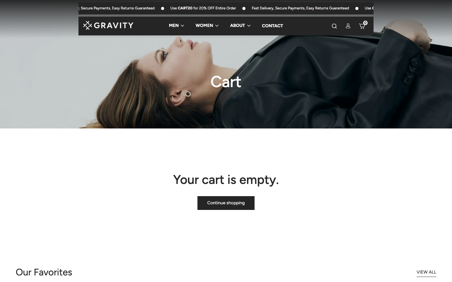 Cart → panel opened — Navi+ on the Gravity Shopify theme