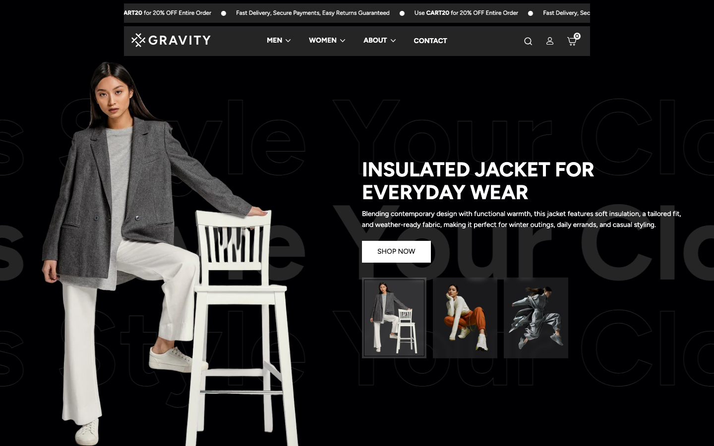 Menu inserted below header — Navi+ on the Gravity Shopify theme