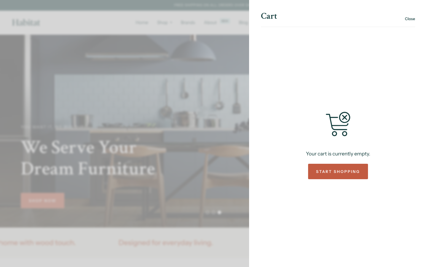 Cart → panel opened — Navi+ on the Habitat Shopify theme