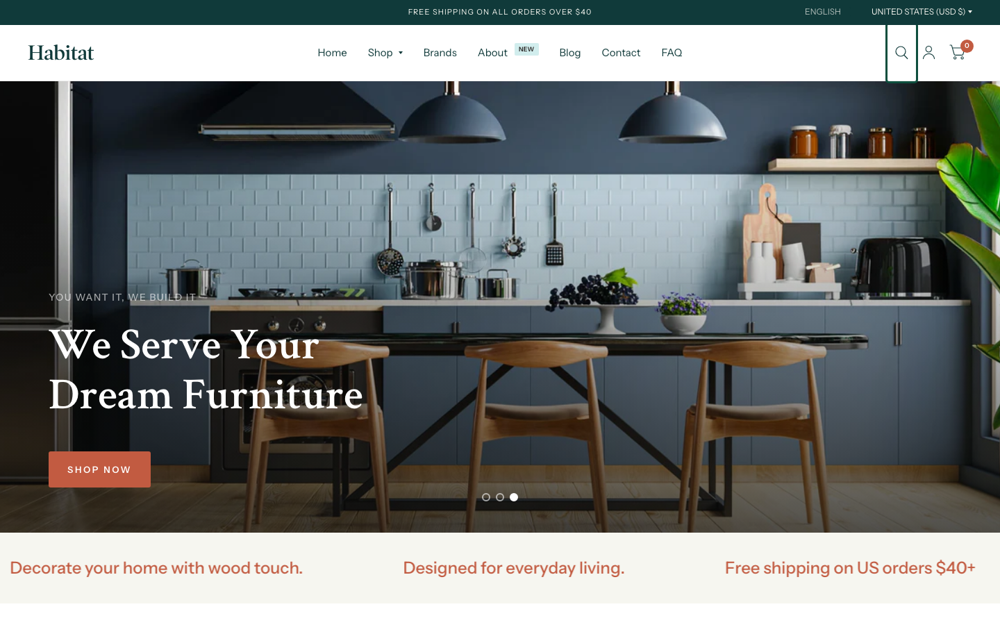 Search → panel opened — Navi+ on the Habitat Shopify theme