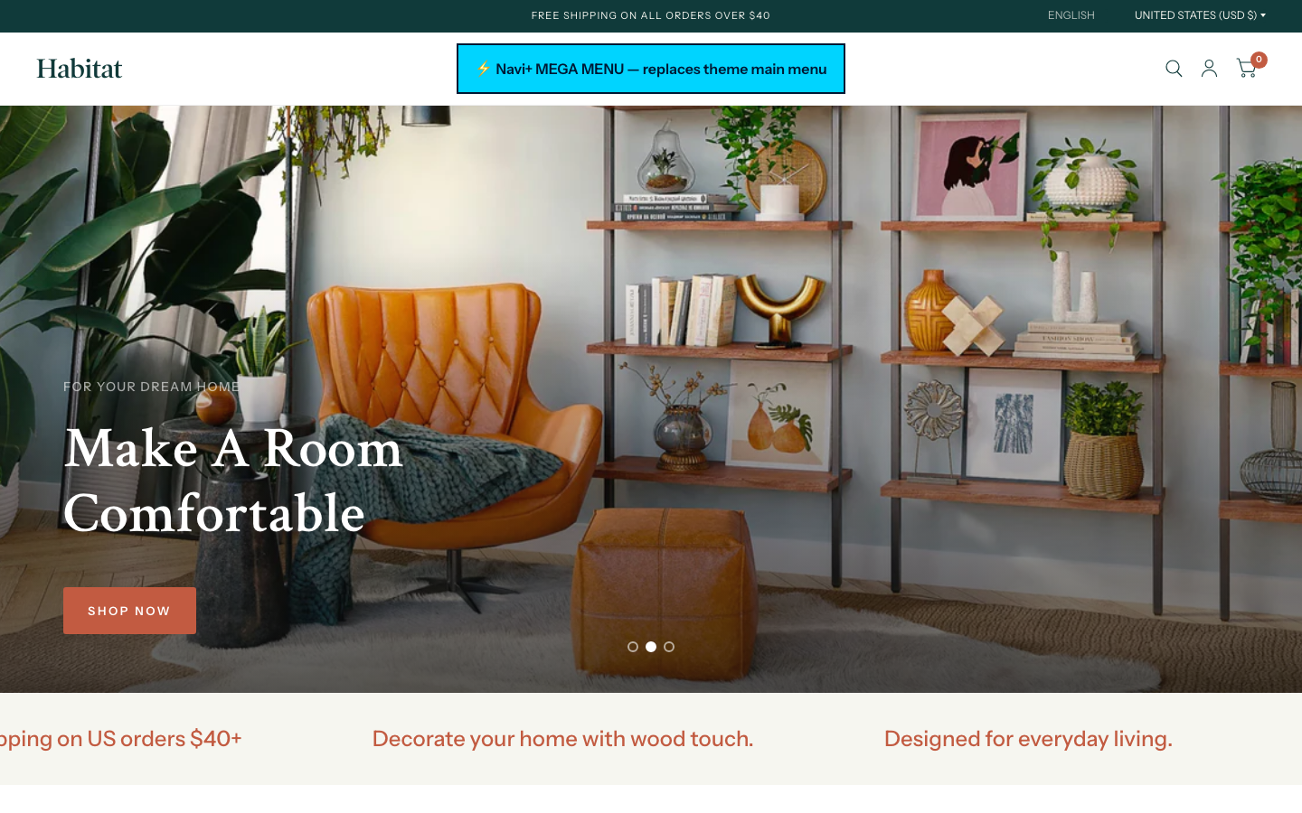 Replace main menu — Navi+ on the Habitat Shopify theme