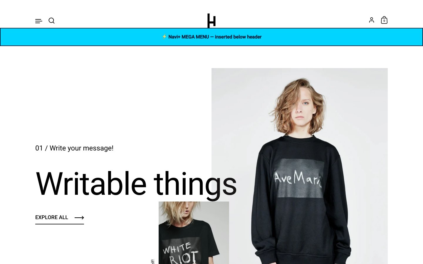 Menu inserted below header — Navi+ on the Highlight Shopify theme Menu inserted below header — Navi+ on the Highlight Shopify theme