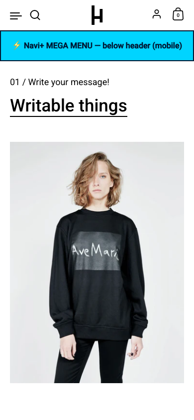 Menu inserted below header — Navi+ on the Highlight Shopify theme Menu inserted below header — Navi+ on the Highlight Shopify theme