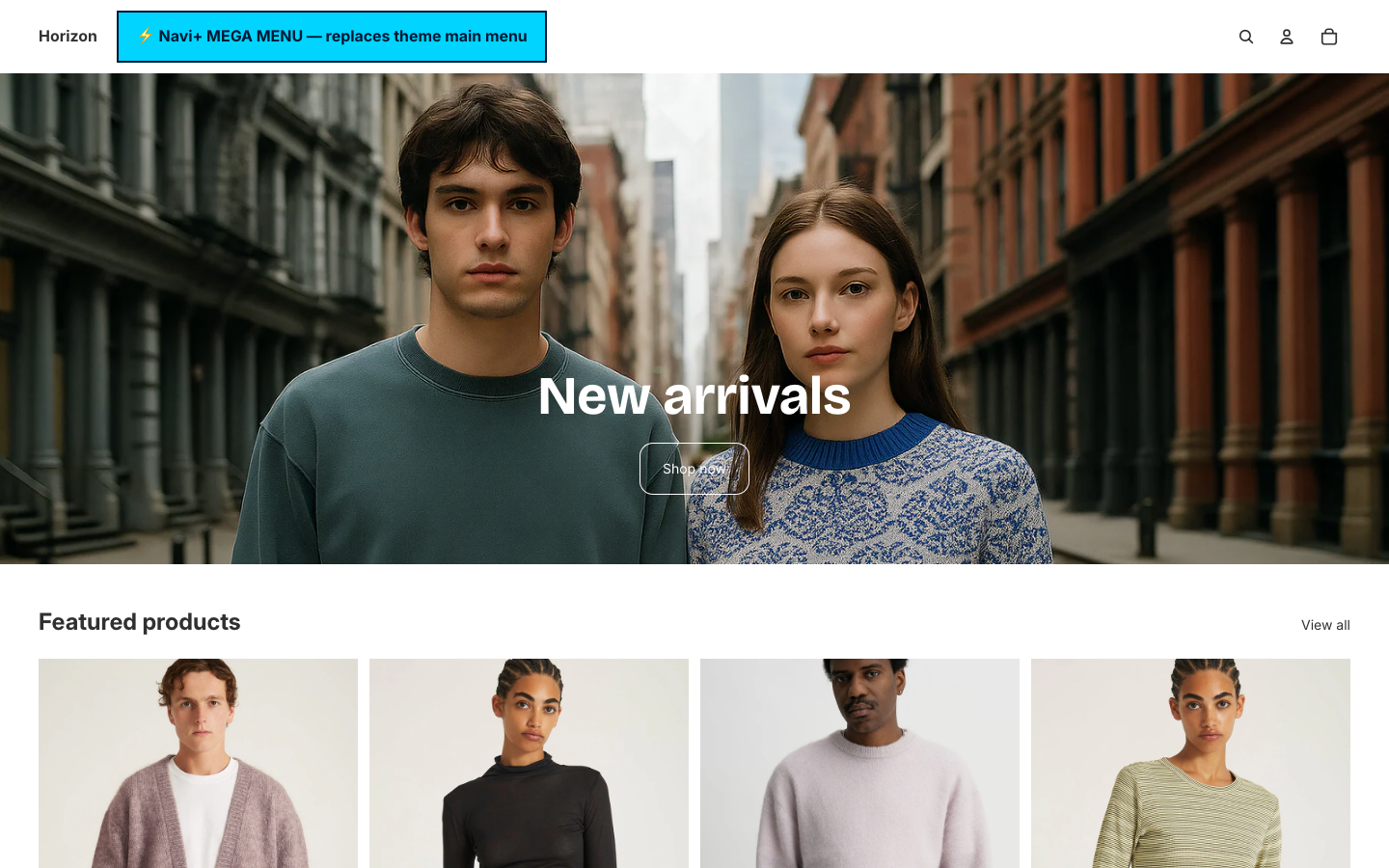 Replace main menu — Navi+ on the Horizon Shopify theme