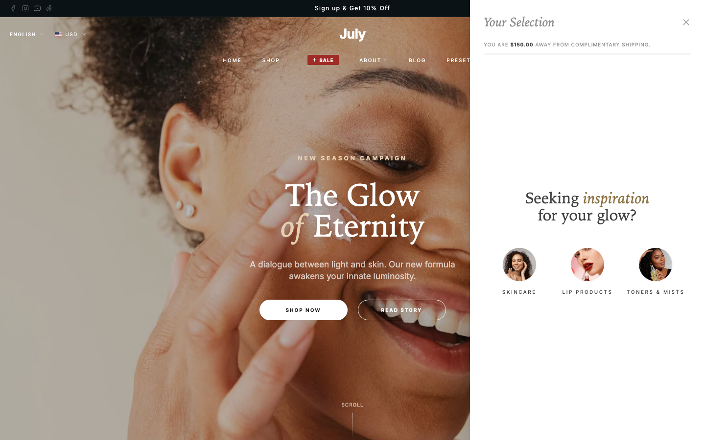 Cart → panel opened — Navi+ on the July Shopify theme