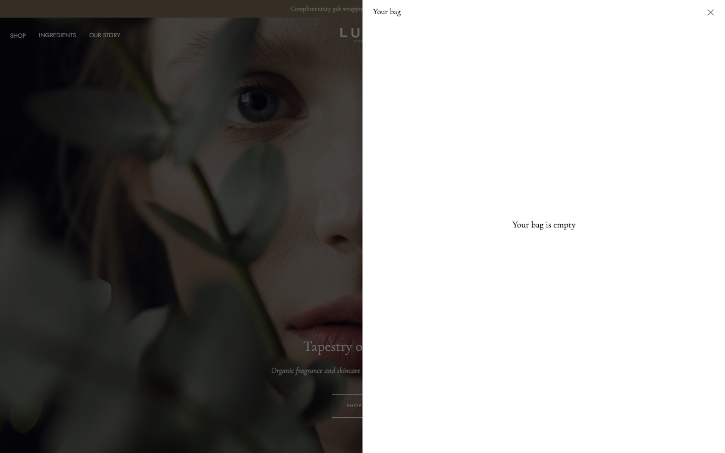 Cart → panel opened — Navi+ on the Luxe Shopify theme