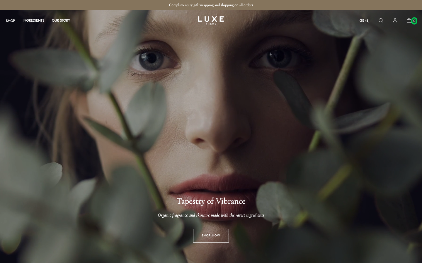 Cart → panel opened — Navi+ on the Luxe Shopify theme