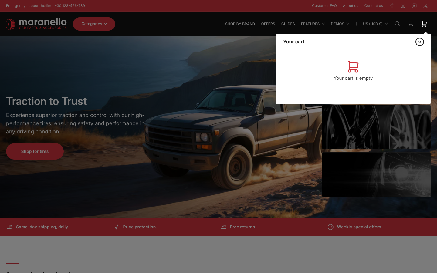 Cart → panel opened — Navi+ on the Maranello Shopify theme