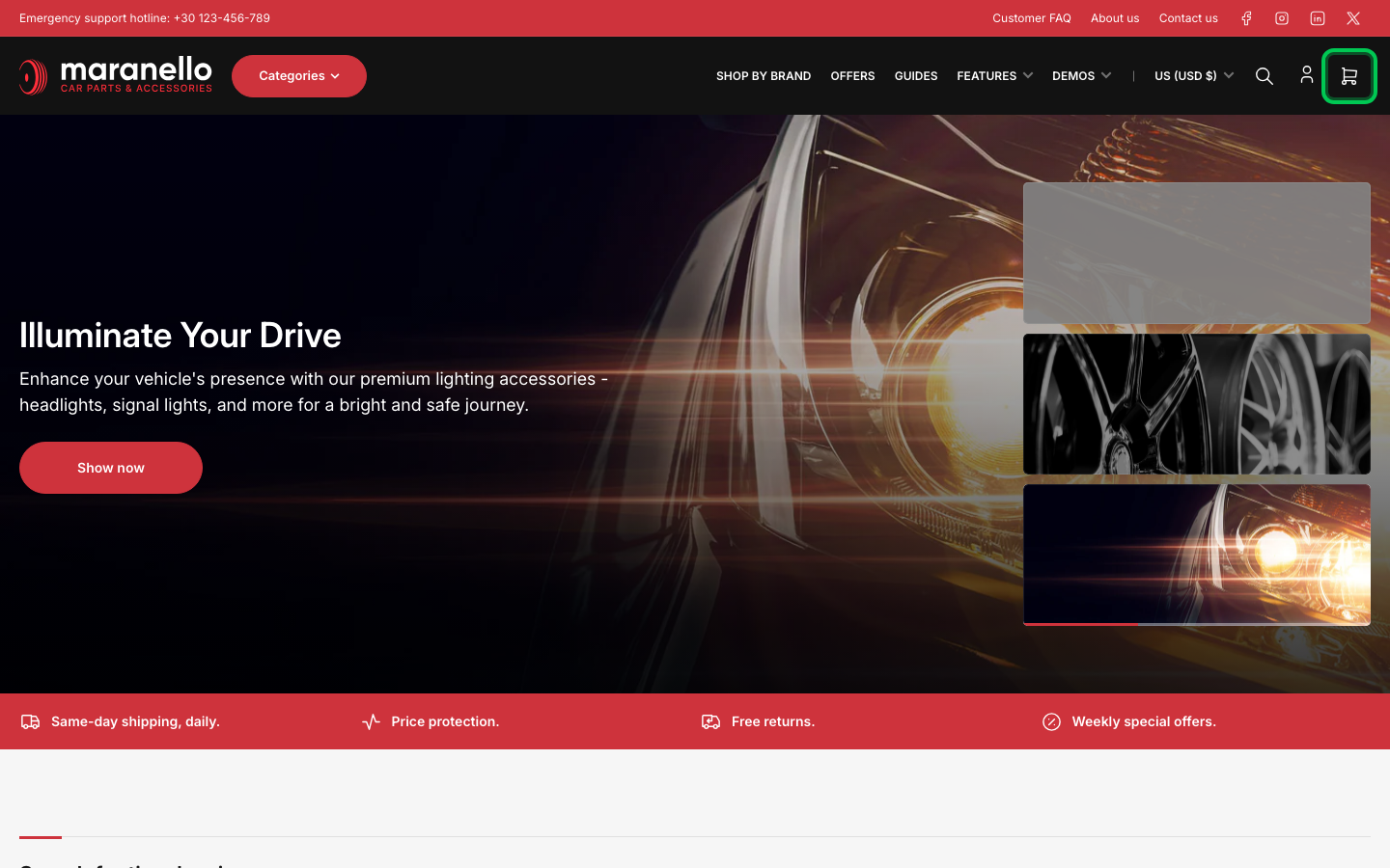 Cart → panel opened — Navi+ on the Maranello Shopify theme