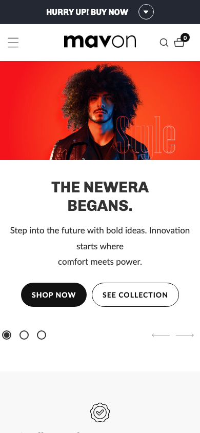 Hamburger → panel opened — Navi+ on the Mavon Shopify theme