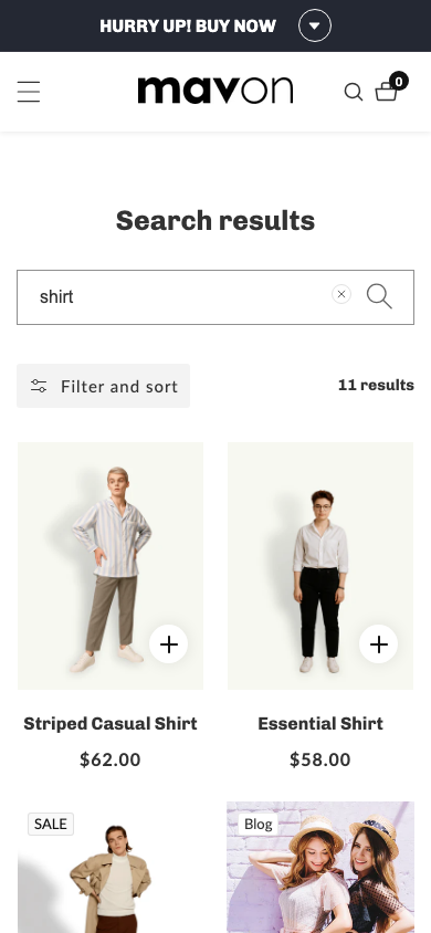 Search → panel opened — Navi+ on the Mavon Shopify theme