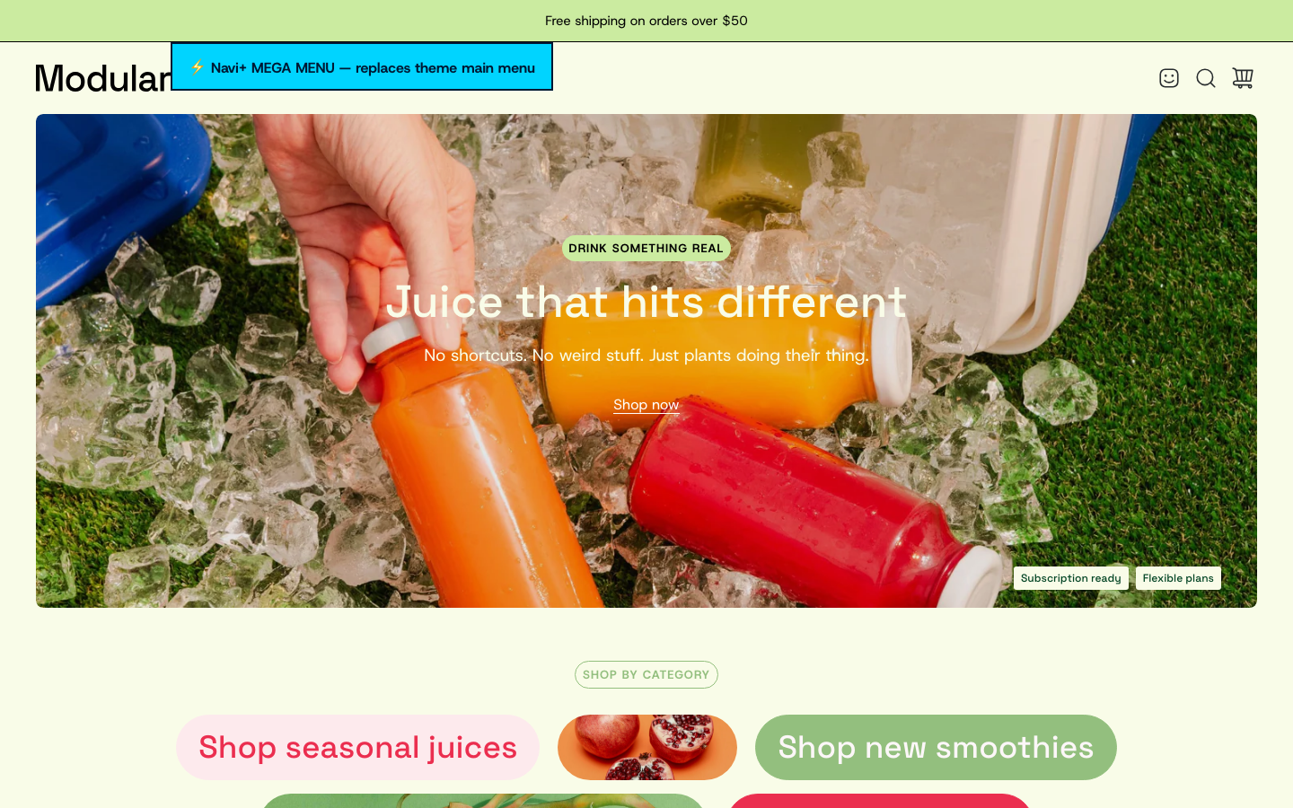 Replace main menu — Navi+ on the Modular Shopify theme Replace main menu — Navi+ on the Modular Shopify theme