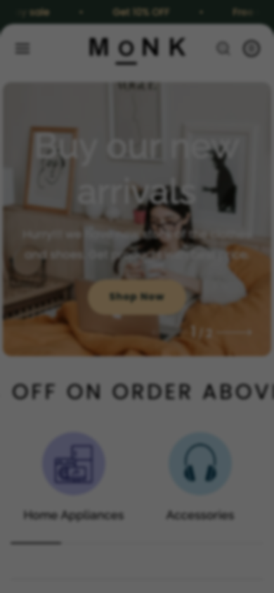 Hamburger → panel opened — Navi+ on the Monk Shopify theme Hamburger → panel opened — Navi+ on the Monk Shopify theme